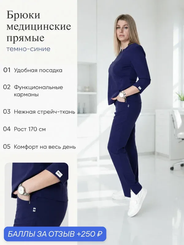 Брюки медицинские прямые вискоза темно-синие рост 170 размер 46 — 250 баллов за отзыв Яндекс Маркет