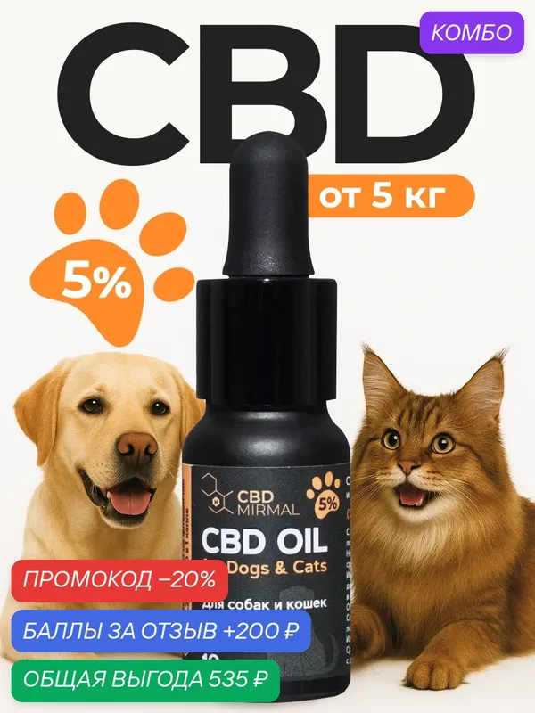 Масло с CBD 5% 10мл для собак и кошек от 5кг /CBD масло 10 мл 500 мг / CBD oil / масло КБД / экстракт / каннабидиол — MIRMAL CBD, промокод и 200 баллов за отзыв Яндекс Маркет