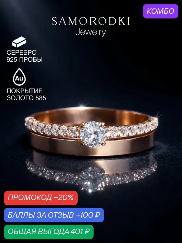 Кольцо дорожка, серебро, 925 проба, фианит — SamoroDki Jewelry, промокод и 100 баллов за отзыв Яндекс Маркет