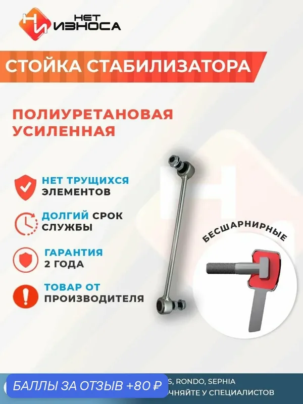 Стойка стабилизатора полиуретановая усиленная NL302B KIA SPECTRA, CARENS, RONDO, SEPHIA, MENTOR, SHUMA — НЕТ ИЗНОСА, 80 баллов за отзыв Яндекс Маркет