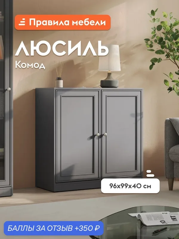 Комод для одежды и хранения вещей Люсиль, с полками, 98.6х40.1х95.6 см, Графит — Правила мебели, 350 баллов за отзыв Яндекс Маркет