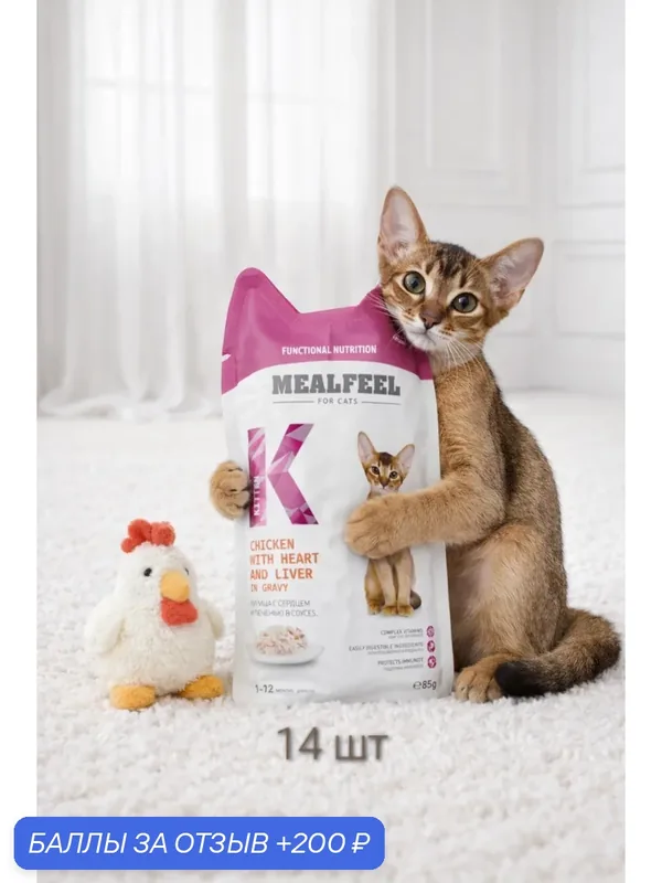 Mealfeel Kitten Влажный корм (пауч) для котят, курица с сердцем и печенью в соусе, 85 гр. 14 шт — MEALFEEL, 200 баллов за отзыв Яндекс Маркет