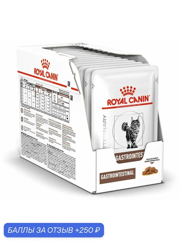 Влажный корм для кошек Royal Canin Gastro Intestinal, при проблемах с ЖКТ, с птицей 12 шт. х 85 г (кусочки в соусе) — Royal Canin, 250 баллов за отзыв Яндекс Маркет