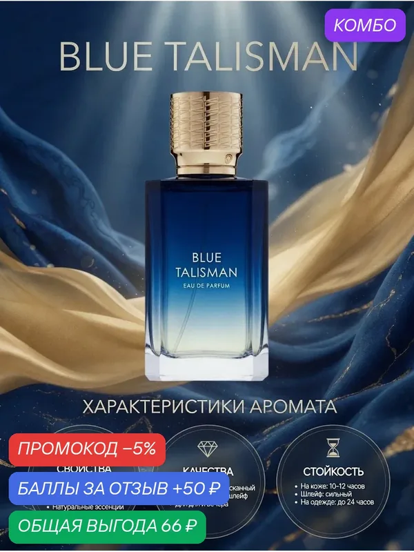 Духи масляные, авторские, в виде спрея, стойкие, Blue Talisman 10мл, для женщин и мужчин, унисекс — промокод и 50 баллов за отзыв Яндекс Маркет