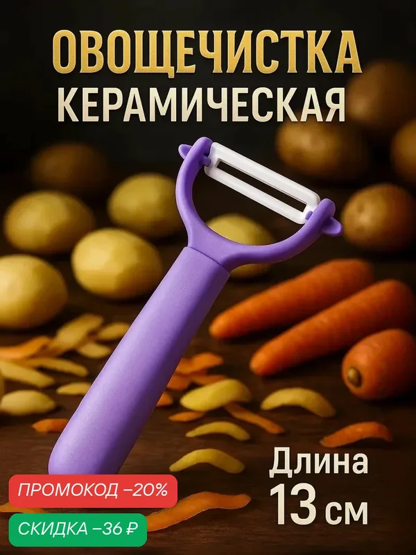 Овощечистка Доляна «Италия», горизонтальная, керамика/пластик, 13 см, микс — Доляна, скидка по промокоду Яндекс Маркет