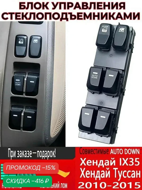 Консоль в автомобиль арт. AUTO DOWN, блок стеклоподъёмников со стороны водителя для Hyundai ix35; Хендай ix35 2010-2015 — скидка по промокоду Яндекс Маркет