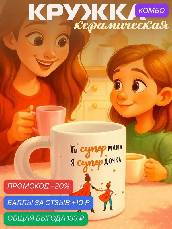 Кружка "супермама", 300 мл, керамическая, белая, на подарок маме — Дорого внимание, промокод и 10 баллов за отзыв Яндекс Маркет