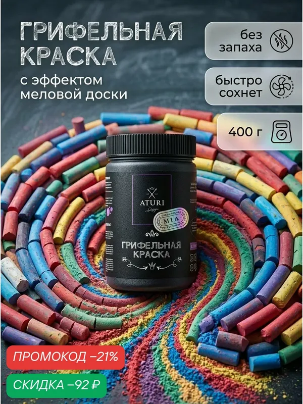 Грифельная краска Aturi Design Mia для мебели и декора, для рисования мелом, быстросохнущая, меловой бархат, 400гр — Aturi Design, скидка по промокоду Яндекс Маркет