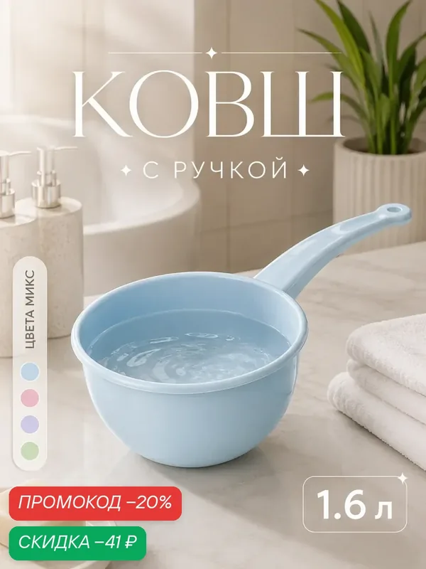 Ковш кухонный пластиковый Альтернатива 2 л, 33, 5 х 18 х 10 см, цвет микс — Альтернатива, скидка по промокоду Яндекс Маркет