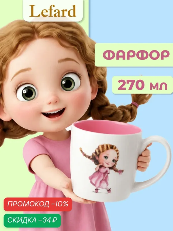 Кружка детская для девочки "Красивая девочка", 270 мл, фарфоровая — Lefard, скидка по промокоду Яндекс Маркет