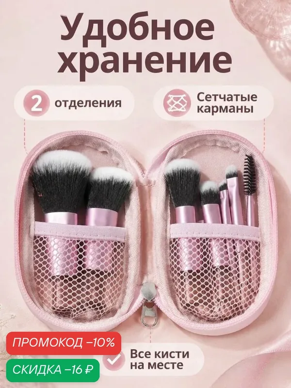 Розовый набор кистей для макияжа с прозрачной акриловой ручкой, 10 шт. + сумка-рюкзак с застежкой-молнией — скидка по промокоду Яндекс Маркет