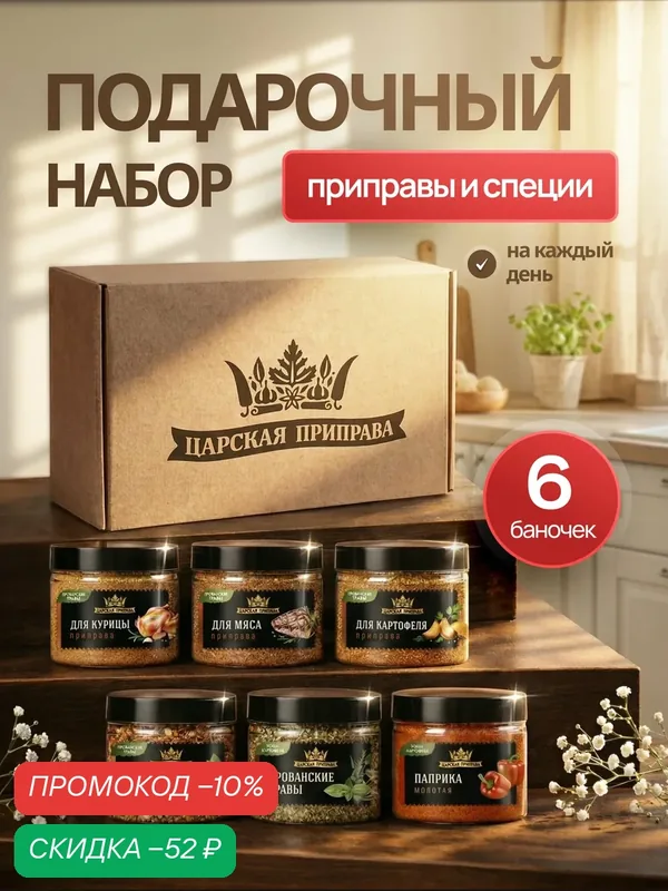 Подарочный набор специй и приправ, "Царская приправа" 6 штук в наборе — Царская приправа, скидка по промокоду Яндекс Маркет