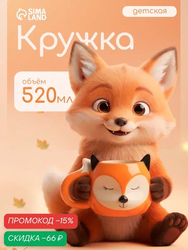 Кружка керамическая для чая и кофе «Лисёнок», объем 520 мл, цвет оранжевый — SKYPHOS, скидка по промокоду Яндекс Маркет