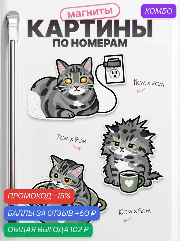 Картина по номерам на магните Котики — промокод и 60 баллов за отзыв Яндекс Маркет