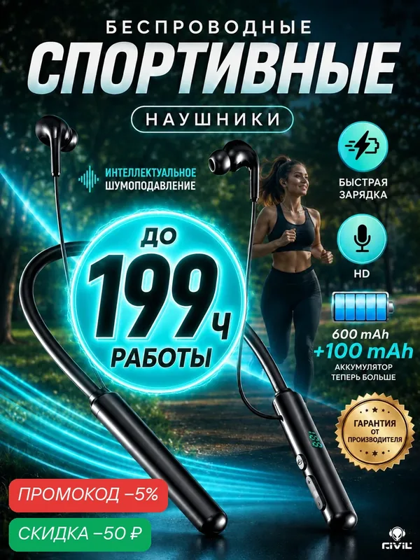 Беспроводные Bluetooth-наушники HF-BT960 спортивные с микрофоном и microSD — Dressphone, скидка по промокоду Яндекс Маркет