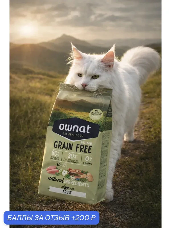 Сухой корм Ownat Adult Grain Free, беззерновой, для взрослых кошек, с курицей и индейкой, 1 кг — Ownat, скидка по промокоду Яндекс Маркет