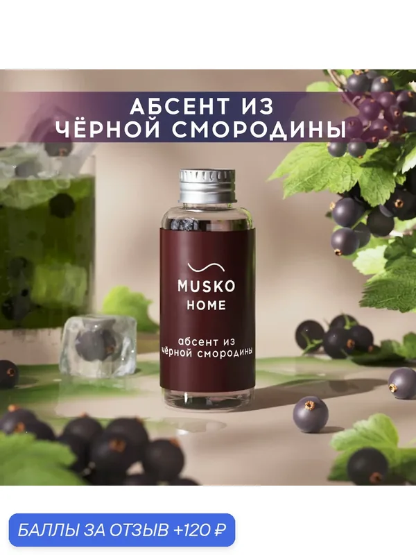 Рефил, жидкость для аромадиффузора, ароматизатор для дома с палочками, 50 мл, Абсент из чёрной смородины — MUSKO, 120 баллов за отзыв Яндекс Маркет