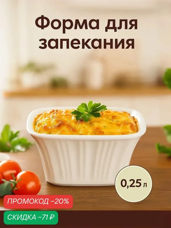 Форма для запекания Доляна «Маффин», 250 мл, 11×5 см, керамика, белая — Доляна, скидка по промокоду Яндекс Маркет