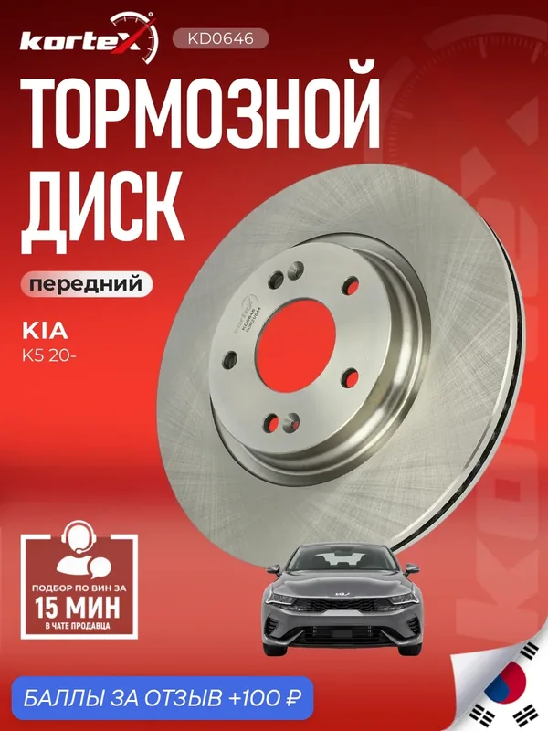 Диск тормозной (левый/правый передний) для Hyundai Хендай Sonata Соната, Kia Киа K5 — 92333203 51712L1000 51712L4000 — KORTEX, 100 баллов за отзыв Яндекс Маркет
