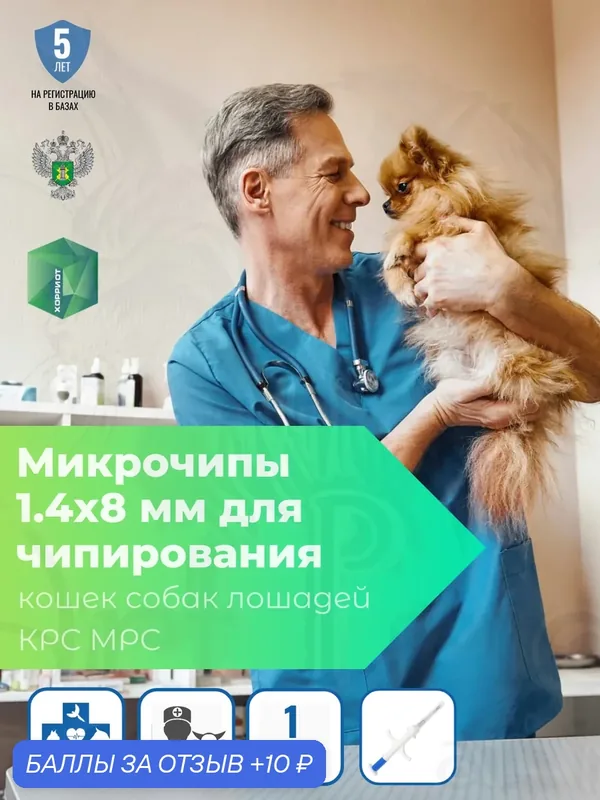 Микрочип 1.4х8 мм для чипирования животных в шприце 1 шт Model WS001 — 10 баллов за отзыв Яндекс Маркет