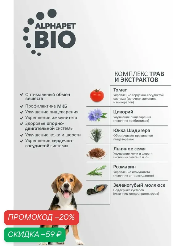 AlphaPet WOW Superpremium сухой корм для взрослых собак мелких пород Индейка и рис, 500 г. — AlphaPet, скидка по промокоду Яндекс Маркет