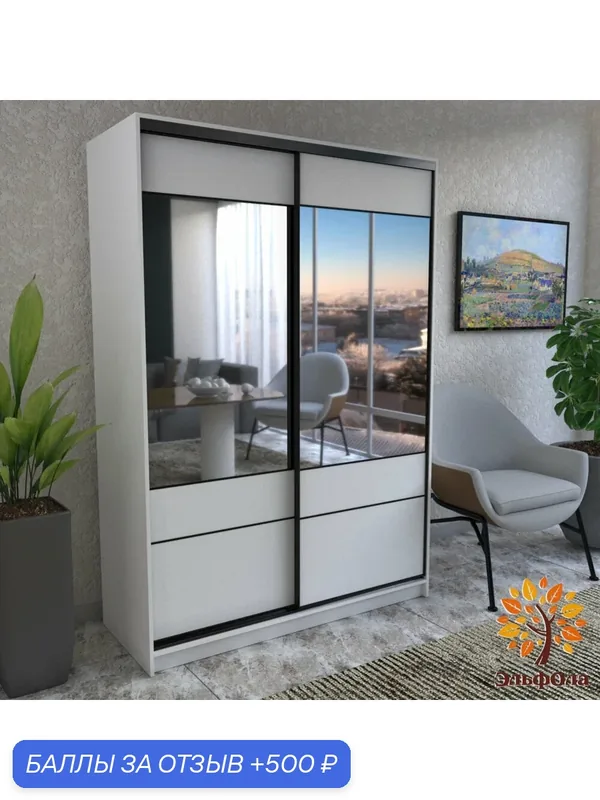 ЭльфОла Шкаф-купе "Эко" 120х60х240 см, цвет белый/черный, с зеркалом, для одежды, двухдверный — ЭльфОла, 500 баллов за отзыв Яндекс Маркет
