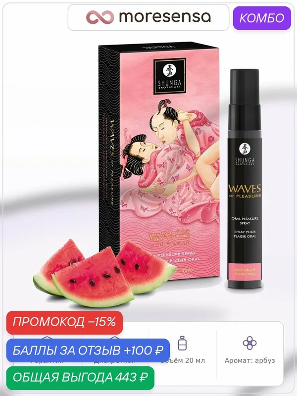 Спрей Waves of Pleasure - Арбуз, 20 мл, SHUNGA, интимная косметика — SHUNGA, промокод и 100 баллов за отзыв Яндекс Маркет