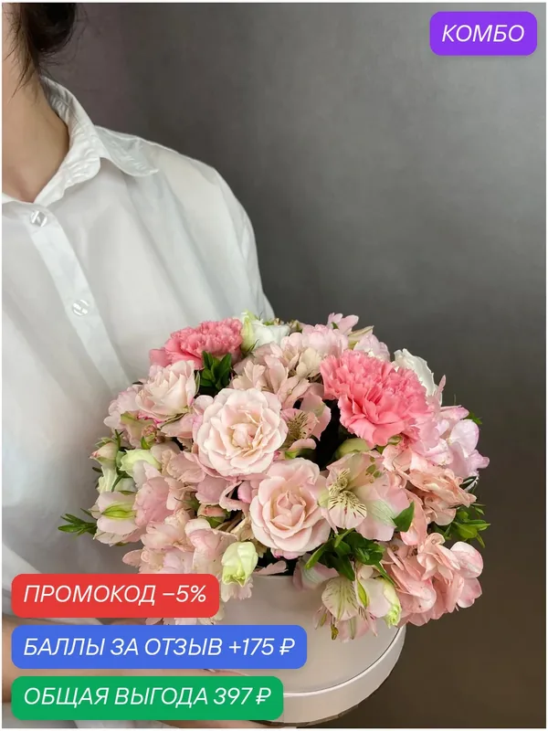 Композиция в розовой шляпной коробке, с гортензией, розой диантусом и альстромерией "Нежность розовая" MAX — Дизайн цветка, промокод и 175 баллов за отзыв Яндекс Маркет