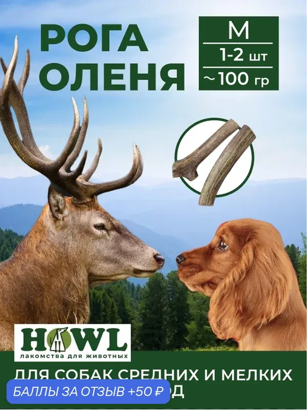 Рога Северного оленя для собак средних и малых пород (размер M, 15-17 см.) 100 г. HOWL — HOWL, скидка по промокоду Яндекс Маркет