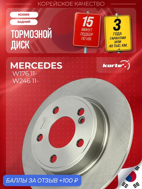 Тормозной диск задний Мерседес Бенц A-Class, B-Class, CLA, GLA PBD1377, M2000887, K011957 — KORTEX, 100 баллов за отзыв Яндекс Маркет