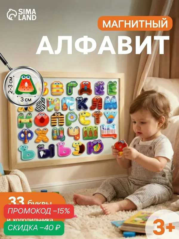Развивающая игра "Алфавит" магниты набор, на холодильник, Сима-ленд — Сима-ленд, скидка по промокоду Яндекс Маркет