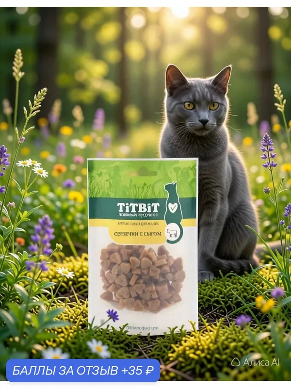 Лакомства для кошек TiTBiT Сердечки с сыром (Мягкие снеки) (50 гр) — Titbit, 35 баллов за отзыв Яндекс Маркет