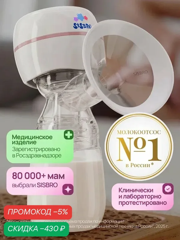 Молокоотсос электрический SISBRO, белый — qianfan, скидка по промокоду Яндекс Маркет