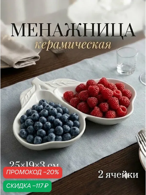 Менажница керамическая 2 ячейки «Груши», 25×19×3 см, цвет белый — SKYPHOS, скидка по промокоду Яндекс Маркет