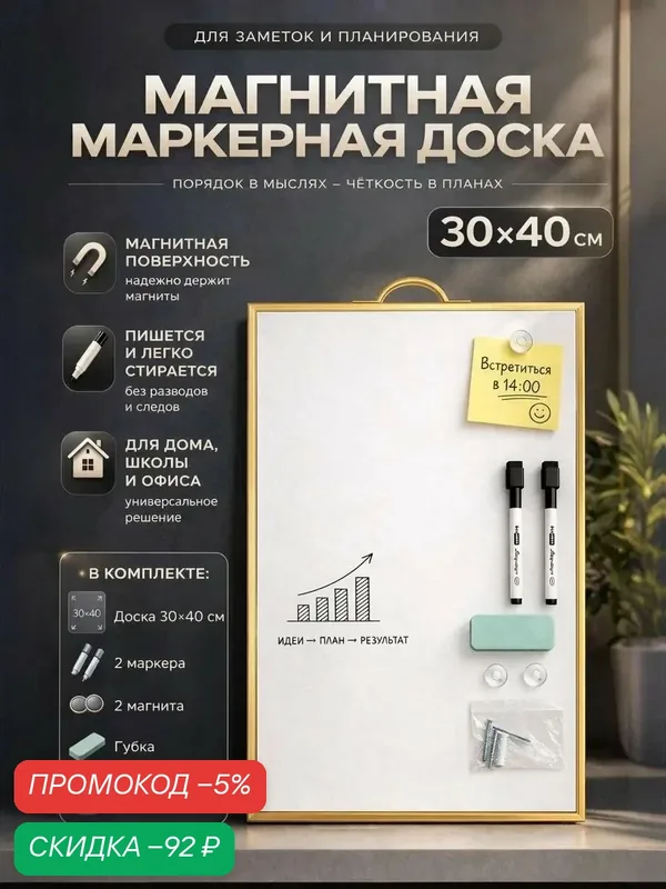 Маркерная доска Why Note, магнитно-маркерная, настенная, 40 x 30 см — Why Note, скидка по промокоду Яндекс Маркет