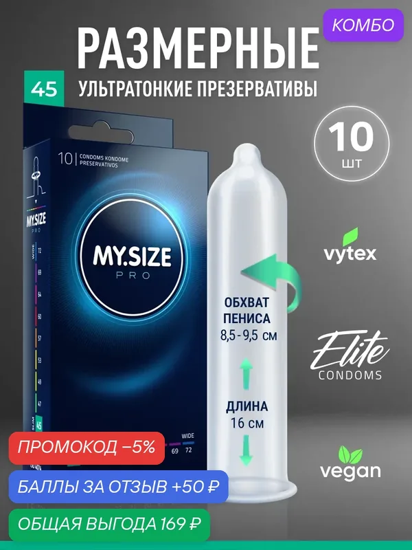 MY SIZE размер 45 (10 шт.)/ Майсайз презерватив маленького размера - ширина 45 мм/ узкий — MY.SIZE, промокод и 50 баллов за отзыв Яндекс Маркет