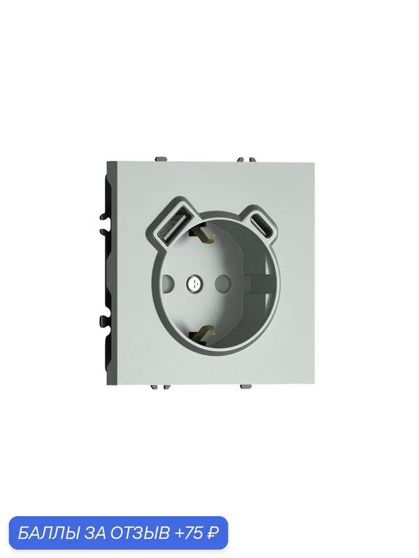 Розетка с заземлением и шторками 16А 250В + зарядка USB A+C 20W, на винтах, цвет серый графит, серия S08, Donel — Donel, скидка по промокоду Яндекс Маркет