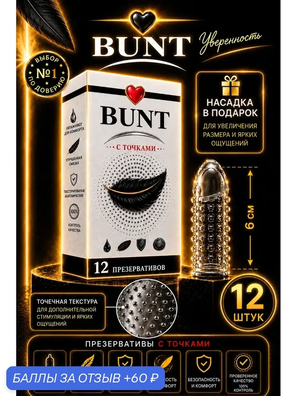 Презервативы BUNT Dot Texture, ультратонкие, латексные, силиконовая смазка, 12 шт. — BUNT, 60 баллов за отзыв Яндекс Маркет