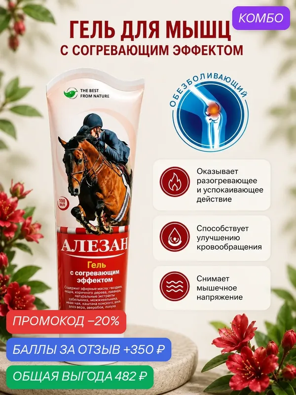 Гель разогревающий для мышц Алезан, профилактика и облегчение боли, 100 мл — Alezan (АВЗ), промокод и 350 баллов за отзыв Яндекс Маркет