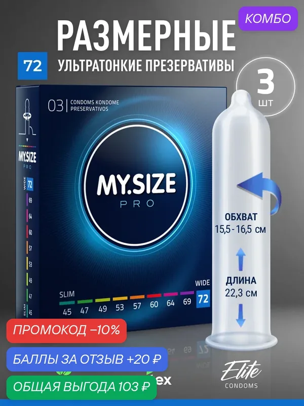 MY SIZE размер 72 (3 шт.)/ Майсайз презерватив большого размера - ширина 72 мм — MY.SIZE, скидка по промокоду Яндекс Маркет