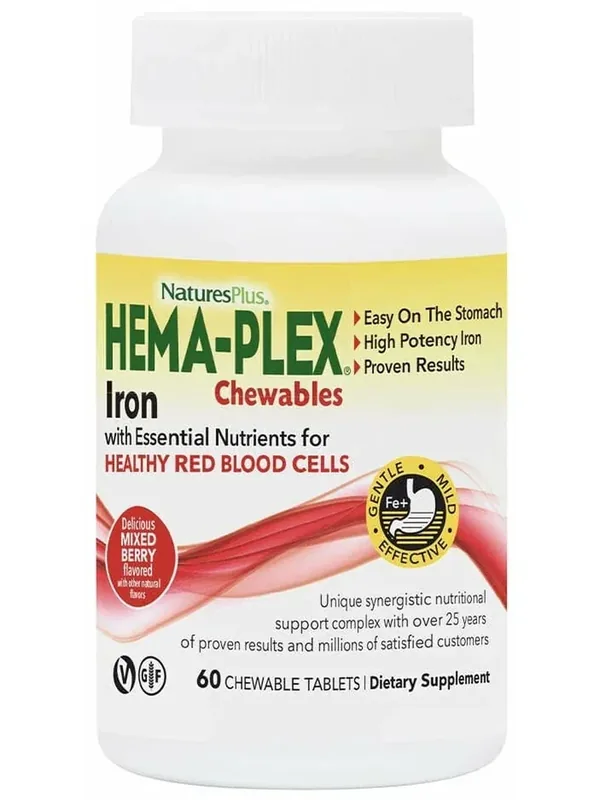Natures Plus Hema-Plex Mixed Berry, Хема-Плекс Ягодный мик 60 жев. таблеток — Natures Plus, 100 баллов за отзыв Яндекс Маркет