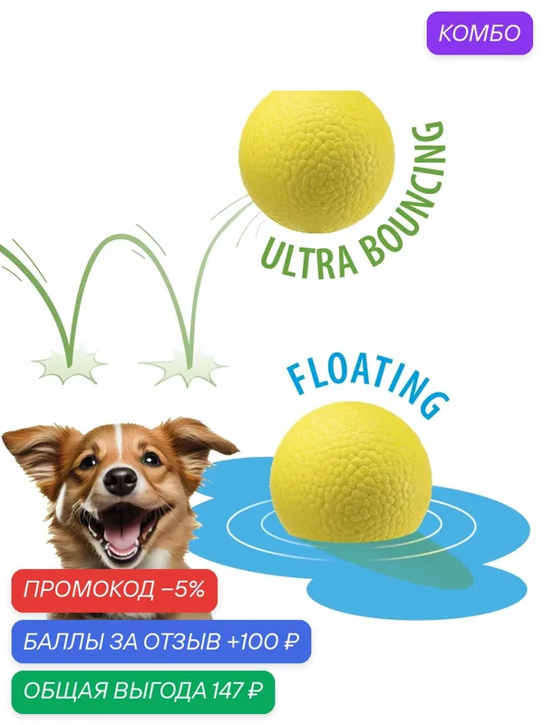 Игрушка мяч для собак Ferplast CHEWA BOING M сверхлёгкий и прочный, плавающий, 6, 3 см (желтый) — Ferplast, промокод и 100 баллов за отзыв Яндекс Маркет