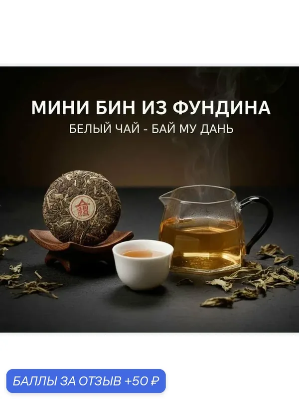 Чай в блине Мини Бин Белый чай из Фундина Eco, прессованный, крупнолистовой без добавок (100 грамм) /Культ чая/ — КУЛЬТ ЧАЯ, 50 баллов за отзыв Яндекс Маркет
