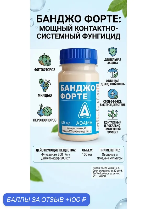 Банджо форте, контактный и локально-системный фунгицид от большинства заболеваний, 60 мл — АДАМА, 100 баллов за отзыв Яндекс Маркет
