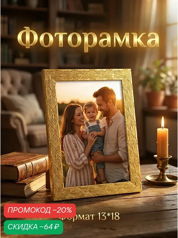 Фоторамка для фото 13 18 см Перо павлина, пластик под золото, 20.7 15.6 0.9 см — Сима-ленд, скидка по промокоду Яндекс Маркет