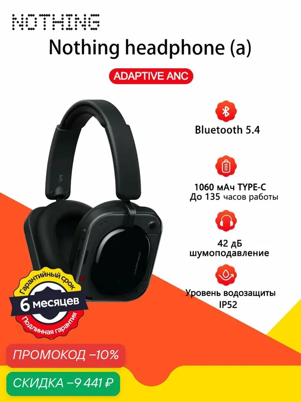 Nothing Наушники с микрофоном Nothing Headphone (a), Bluetooth, USB Type-C, черное — NOTHING, скидка по промокоду Яндекс Маркет
