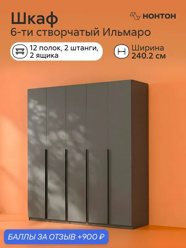 Комплект шкафов Нонтон Ильмаро, Ш: 240.2 * Г:50.6 * В:221.6, (графит серый / 2 штанги) — НОНТОН, 900 баллов за отзыв Яндекс Маркет