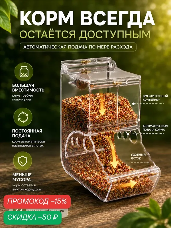 Автокормушка для птиц и грызунов «Пижон», 12.8×7×14 см, прозрачная — ПИЖОН, скидка по промокоду Яндекс Маркет