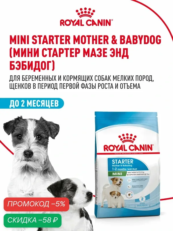 Сухой корм для щенков, беременных и кормящих собак Royal Canin Mini Starter Mother&Babydog для мелких пород, 1 кг — Royal Canin, скидка по промокоду Яндекс Маркет