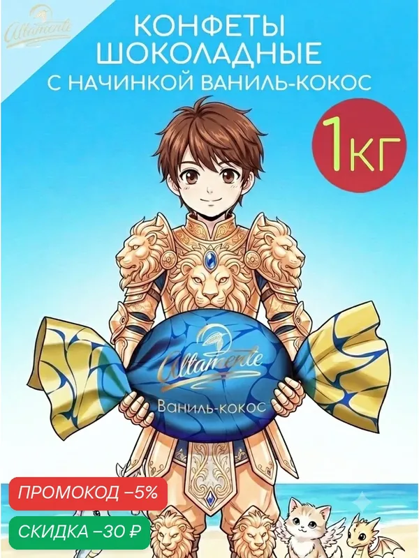 Конфеты шоколадные с кремовой начинкой ваниль и кокос Altamente набор 1кг — Altamente, скидка по промокоду Яндекс Маркет